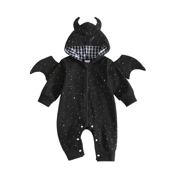 RUINIXCW Newborn Baby Bat Costume Kids Halloween Cosplay Costume Infant Baby Boy Fall Winter Clothes Jumpsuit Long Sleeve Zip Up Hooded Romper Wings