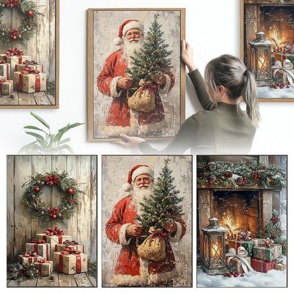 3Pcs Christmas Canvas Wall Art Set, Frameless Prints for Living Room Bedroom and Kitchen Decor, 50x70cm Holiday Room Decoration