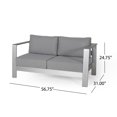 thumbnail image 3 of Rashad Outdoor Aluminum Loveseat and Coffee Table Set with Cushions, Silver and Light Gray, 3 of 6