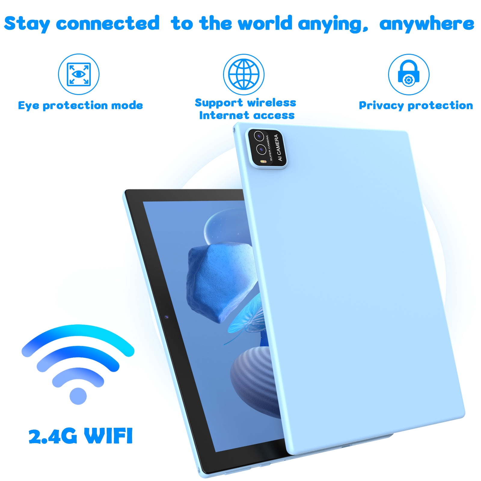 Android 15 Tablet, 10 inch 2 in 1 Tablets with Keyboard, 12GB RAM 64GB ROM 1TB Expand, Quad-Core 2.0Ghz CPU, 5G WiFi 6, BT5.0, 1280x800 HD Touchscreen, 6000mAh, Widevine L1, GMS Tablet, Blue