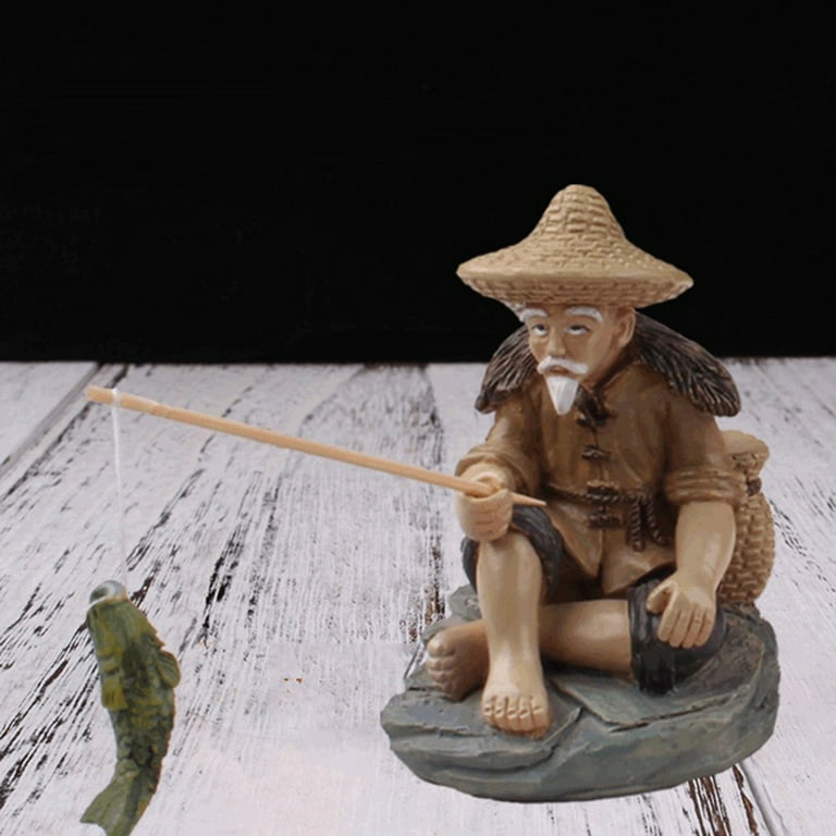 Cute Fisherman Figurines Garden Statue Miniature Landscape Sculpture  Desktop 