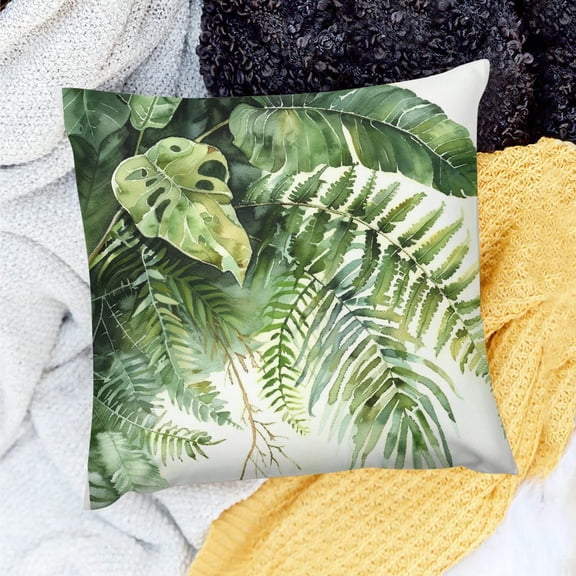 FCXZI Throw Pillow Cover Fern Square Cushion Cover for Home Sofa Couch Outdoor Decor Linen Material 18x18in