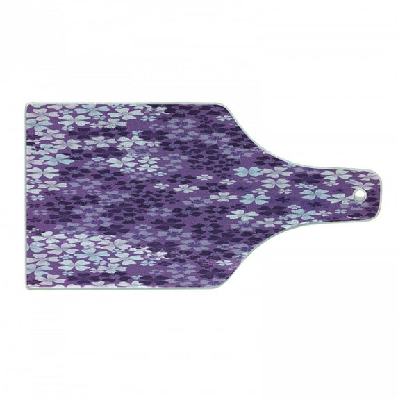 Flower Cutting Board, Lilac Flowers Blossoms in Spring Romantic Meadow Happy Fun Countryside Print, Decorative Tempered Glass Cutting and Serving Board, Wine Bottle Shape, Purple White, by Ambesonne