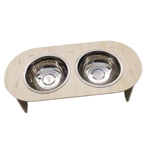 Tazón de madera para cachorros y gatos, soporte para comida, tazón extraíble, multipropósito, antideslizante, suministros para mascotas, plato Cuenco doble Salvador Comedero para gatos