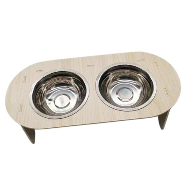Tazón de madera para cachorros y gatos, soporte para comida, tazón extraíble, multipropósito, antideslizante, suministros para mascotas, plato Cuenco doble Salvador Comedero para gatos