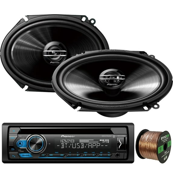 Pioneer DEH-S4100BT In-Dash Single-DIN CD Player Bluetooth Receiver, 2 x Pioneer G-Series Car Audio 6x8" 250W 2-Way Car Speakers, Enrock Audio 16-Gauge 50Ft. CCA Speaker Wire