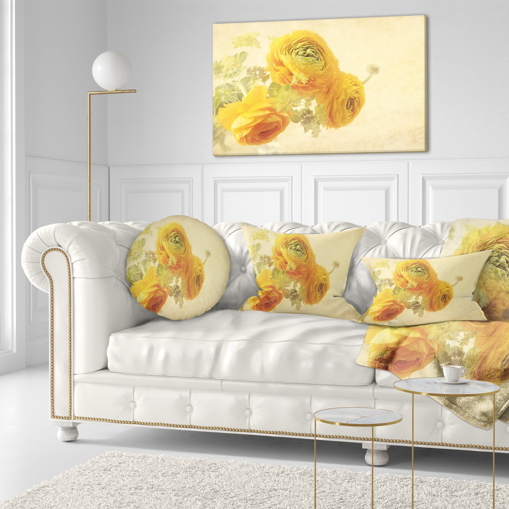 Designart Bunch of Yellow Ranunculus Flowers - Floral Throw Pillow - 12x20