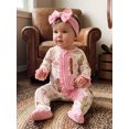 thumbnail image 3 of Cjfdfy Newborn Baby Girl Western Cowgirl Fall Outfit Ruffle Zipper Footed Romper Long Sleeve Bodysuit With Bow Headband Cute Coming Home Footed Jumpsuit 0-12 Months, 3 of 8