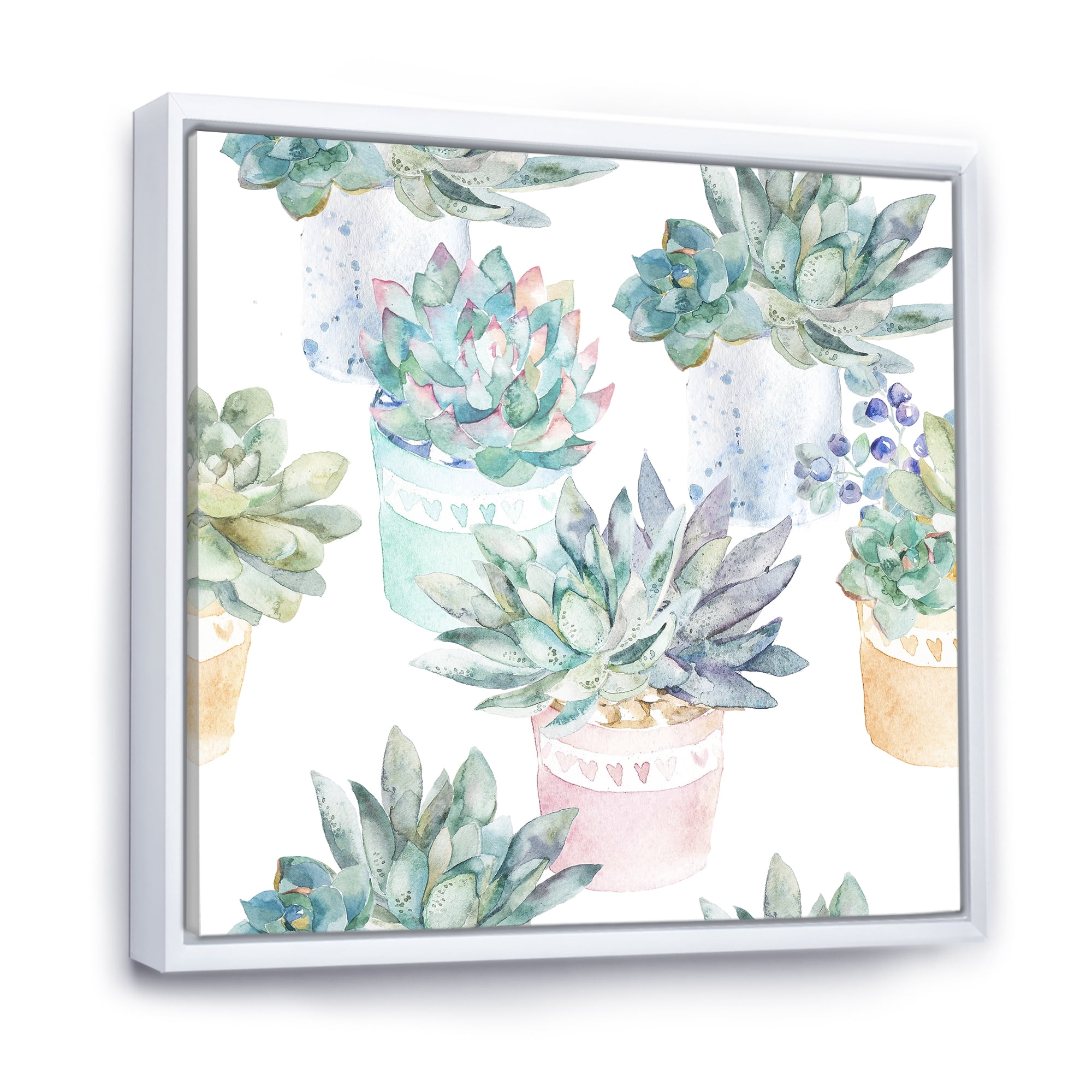 Designart 'Pastel Toned Succulent Housplants in Flowerpots' Traditional Framed Canvas Wall Art Print