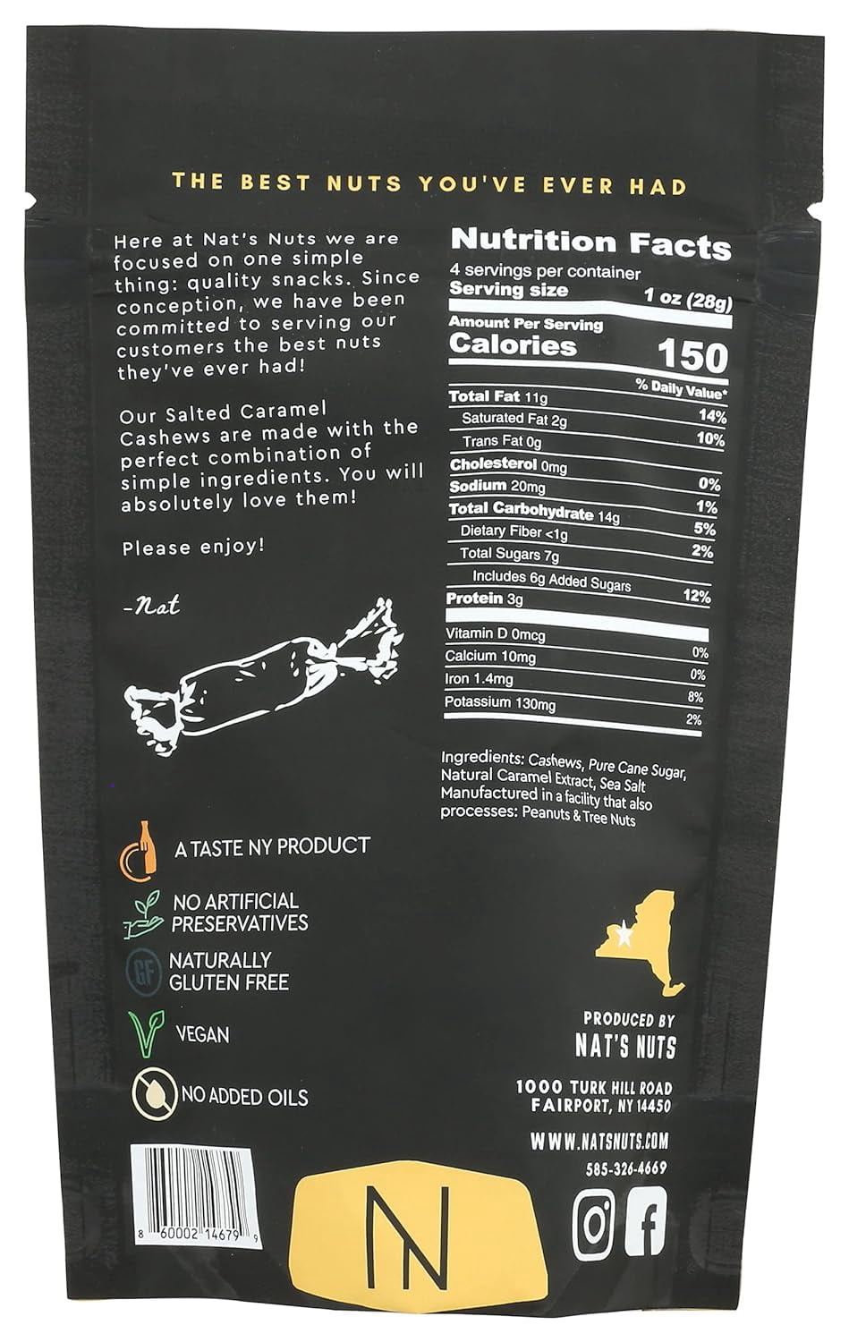 Nat's Nuts Salted Caramel Cashews 4oz (pack of 3) - Lightly Salted Sweet Tasty Snack, Rich in Nutrients, Protein, Great Gift for Family, Holiday, Resealable Pouches