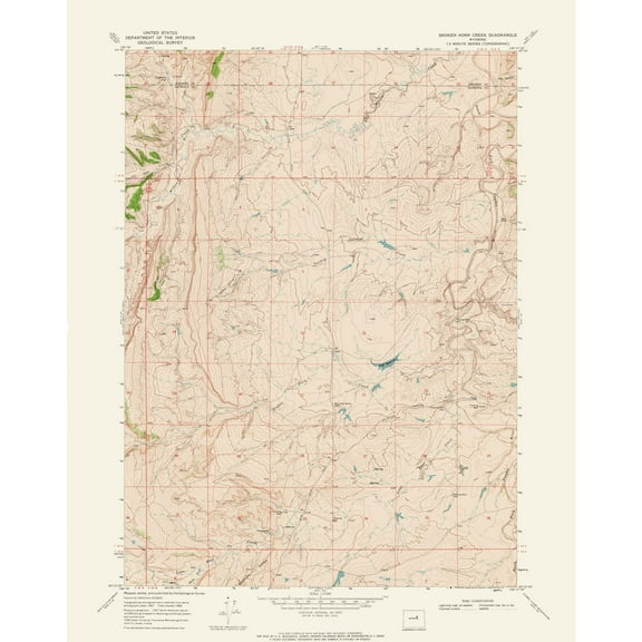 Topographical Map - Broken Horn Creek Wyoming Quad - USGS 1968 - 23 x 29.03 - Vintage Wall Art