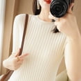 thumbnail image 1 of Suéter fino de otoño para mujer, suéter de manga corta con cuello redondo para mujer, suéter de lana base para mujer, 1 of 6