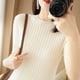 thumbnail image 1 of Suéter fino de otoño para mujer, suéter de manga corta con cuello redondo para mujer, suéter de lana base para mujer, 1 of 6