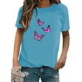 thumbnail image 1 of Drppepioner Savings Women Printed Round Neck T-Shirt Tops Light Blue, 1 of 7