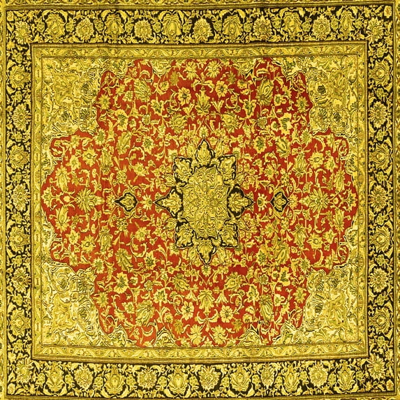 Ahgly Company Machine Washable Indoor Square Persian Yellow Traditional Area Rugs, 4' Square