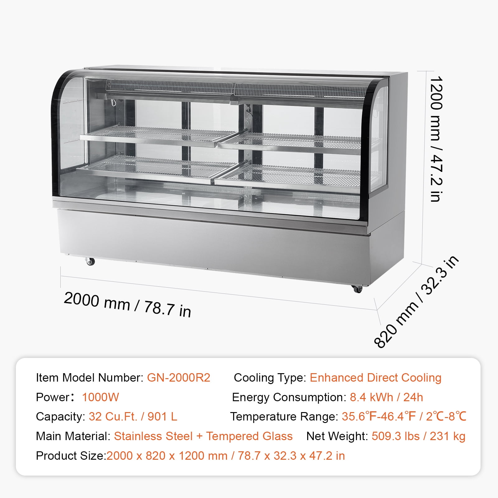 KFFKFF Refrigerated Display Case Display Refrigerator  32 Cu.Ft./901L 4-Level Business Display Cooler with LED Illumination Commercial Refrigerator Pastry Display Case