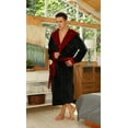 thumbnail image 4 of U2SKIIN Mens Fleece Robe with Hood, Mid Length Plush Shawl Collar Two Tone Bathrobe,(Black/Dark Red, S/M）, 4 of 6
