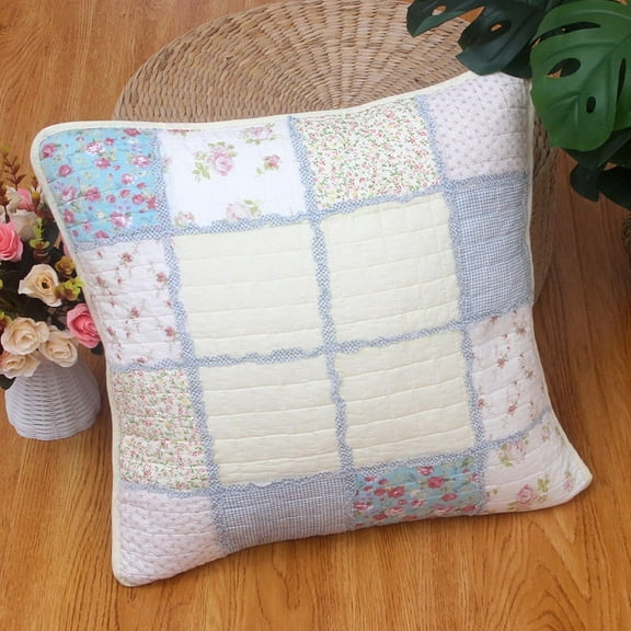 Nvzi Set of 2 Quilted 100% Cotton Boho Throw Pillow Covers 18" x 18" Farmhouse Country Floral Patchwork Decorative Cushion Cover, Patchwork Flower G