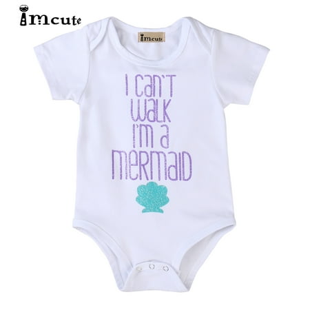 

Tempura Short Sleeve Romper I Canacute;t Walk Iacute;m A Mermaid Letter Printed Bodysuit Outfit