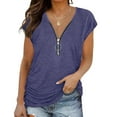 thumbnail image 2 of Summer Tops for Women 2024 Zipper V-neck Short Sleeve T Shirts Solid Casual Loose Lightweight Tunic Tee Tops Blouses, 2 of 7