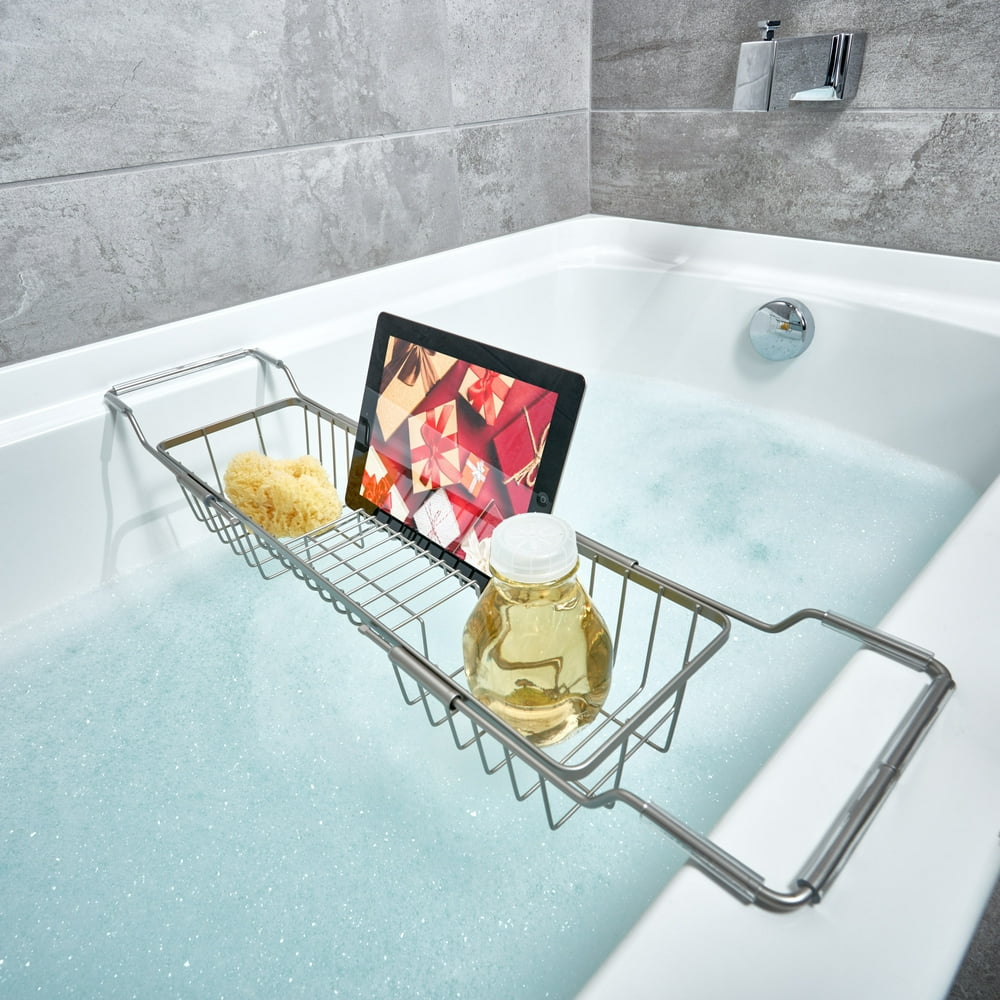 iDesign Everett Metal Adjustable Over the Side Bathtub Caddy Basket