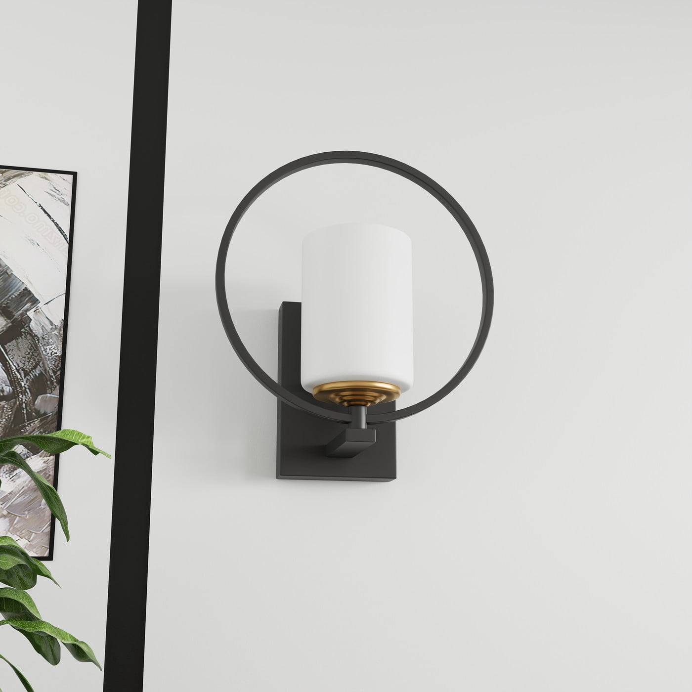 Aiwen 1-Light Wall Sconce Cylinder Minimalist Rustic Lighting Fixture with Circle Frame
