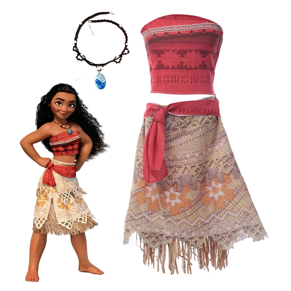 Lovely Girls Moana Party Holiday Birthday Dress with Necklace