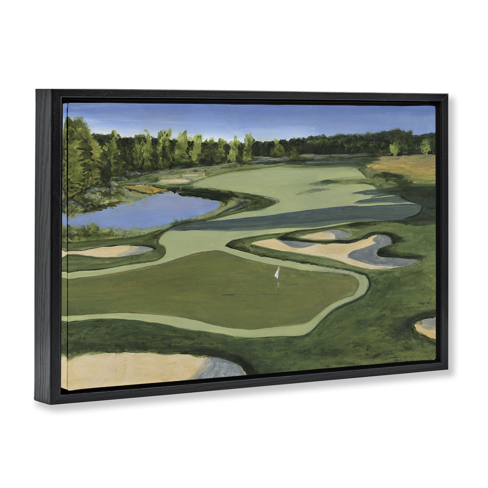 Stupell Industries Traditional Golf Course Landscape Painting Black Floater Framed Art Print Wall Art, 31 x 21