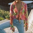 thumbnail image 4 of Mujeres Ruffle Crop Tops Tie Front Mesh Summer T-shirt Casual Sweet Fashion Blusa FLhrweasw Nuevo, 4 of 9
