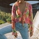 thumbnail image 4 of Mujeres Ruffle Crop Tops Tie Front Mesh Summer T-shirt Casual Sweet Fashion Blusa FLhrweasw Nuevo, 4 of 9