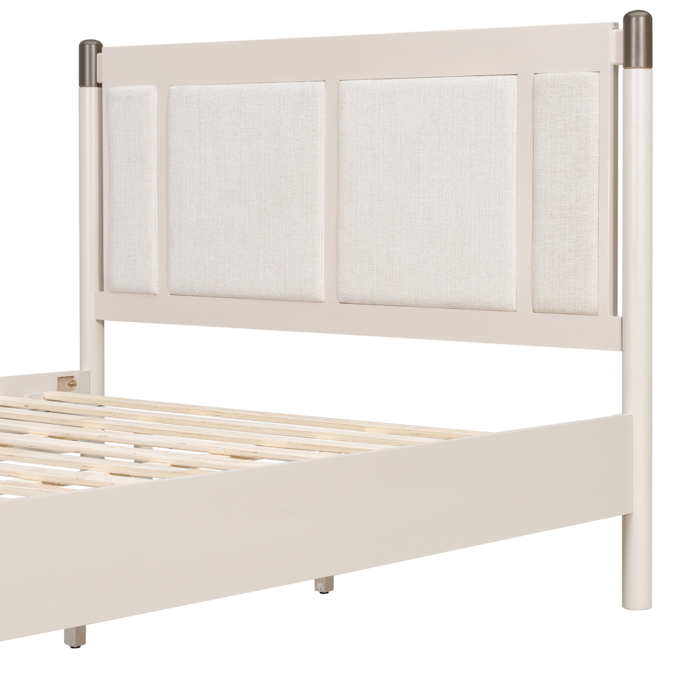 Christopher Knight Home Solid Wood Queen Bed Frame with Upholstered Headboard and High Base, Gray+Light Gray
