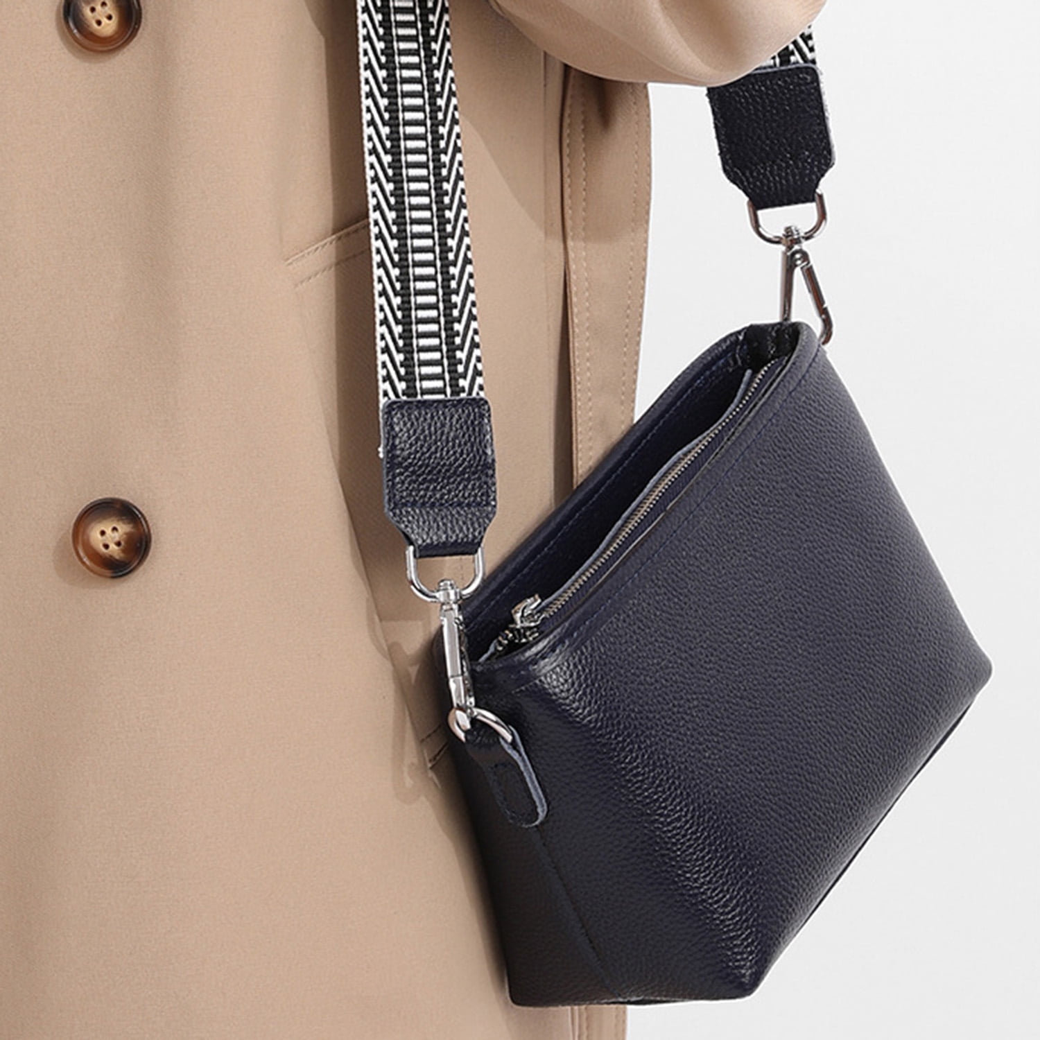 KAWELL Womens Leather Crossbody Bag with Wide Strap Top Zip Camera Purse Trendy Design