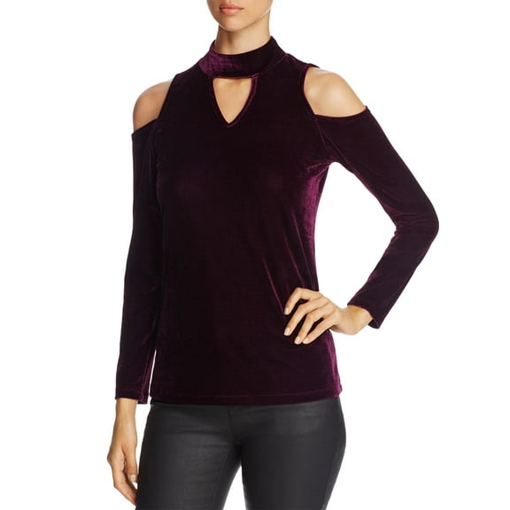 Design History Women’s Velvet Cold-Shoulder Top, Red, X-Small