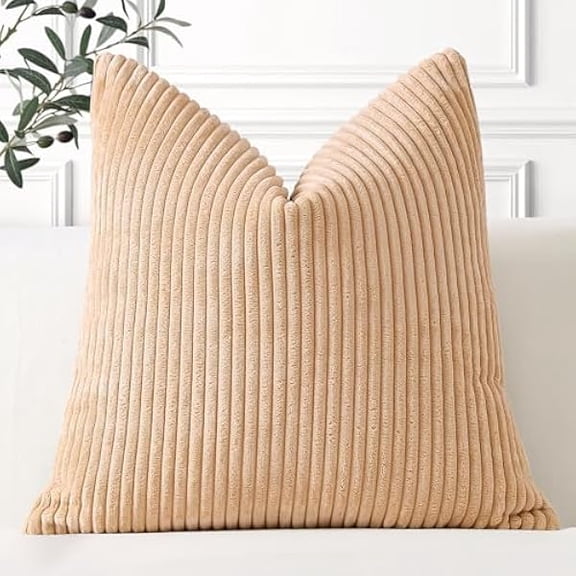 Eryueer Cozy Striped Corduroy Cushion Cover 40x40cm Super Soft Decorative Square Throw Pillow Covers Case for Sofa Couch Bedroom Car Decor 16 x 16 Inches, Khaki