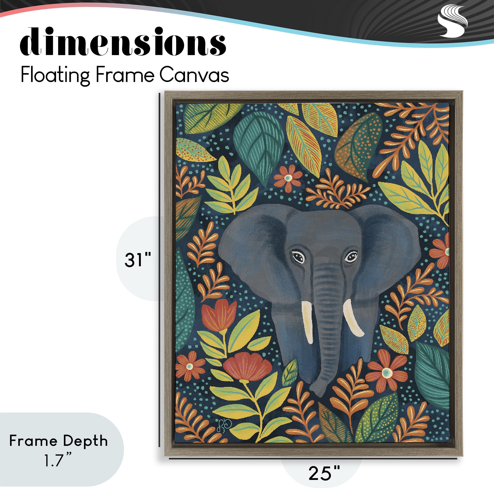 Stupell Industries Exotic Leaf Pattern Elephant Brown Framed Floater Canvas Wall Art, design by Lisa R Dumm