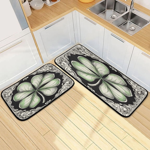 Dailycode 2 Pcs Kitchen Rug Set Non Slip Absorbent Soft Floor Mats for Kitchen Bathroom Four Leaf Clover 19.7"x27.6" 19.7"x47.2"