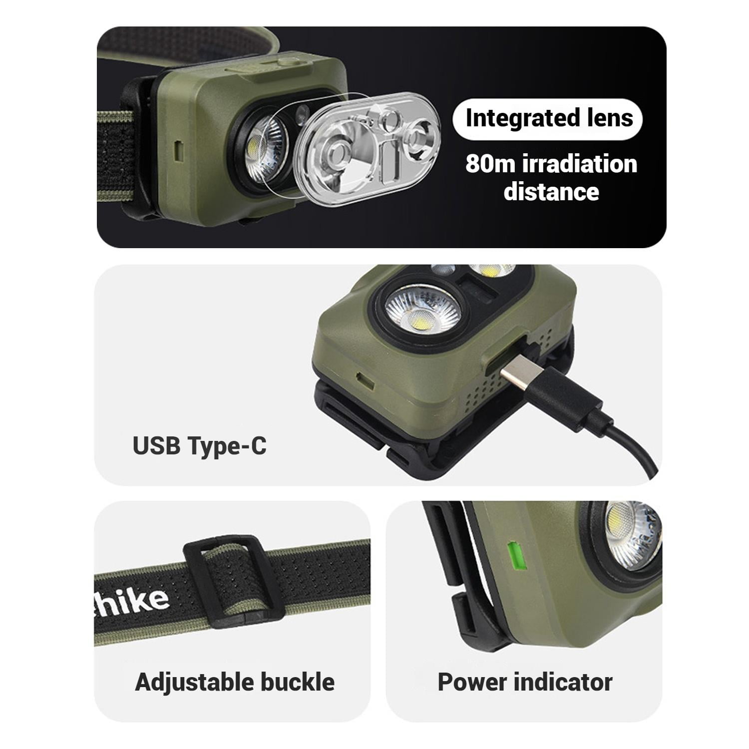 Naturehike, Portable headlamp, Rechargeable headlamp, Motion Sensor Switch，CREE lamp beads, 500lm lumens, 80°adjustable angle,  waterproof IP 66.