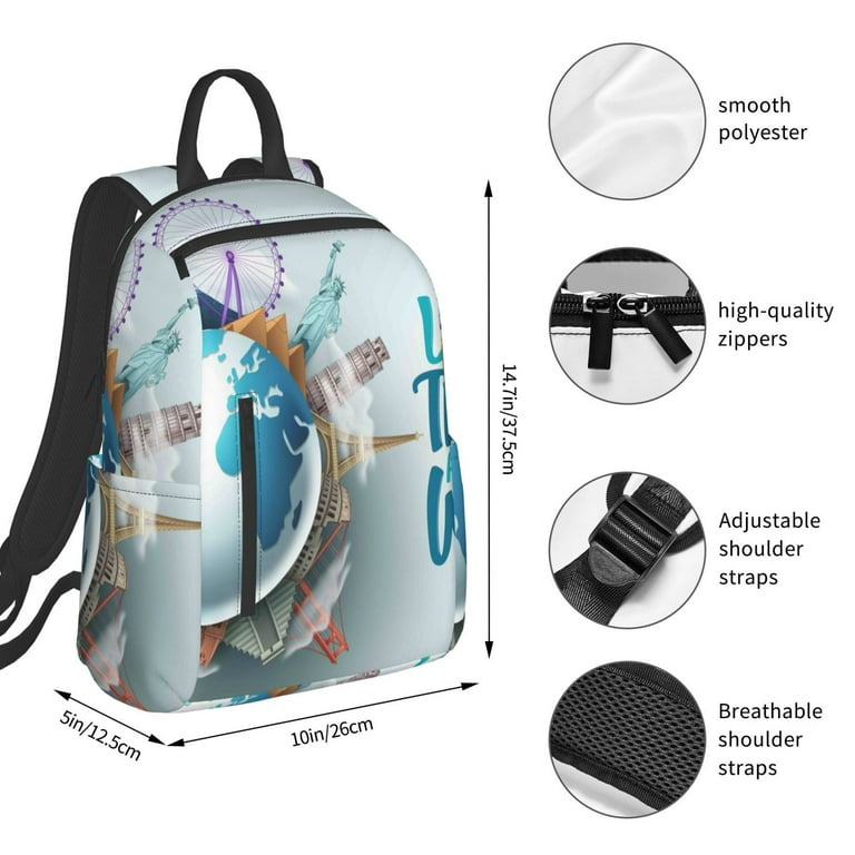 backpacks for international travel lets go Lafuoo Let's go Travel Around the World Pattern Lightweight Backpack,  Wear-resistant Multi-pocket Travel Backpack, Suitable for Work, Campus,