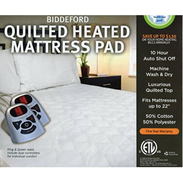 biddeford heated quilted mattress pad queen