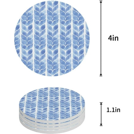 

ZHANZZK Spring Watercolor Blue Leaf Set of 6 Round Coaster for Drinks Absorbent Ceramic Stone Coasters Cup Mat with Cork Base for Home Kitchen Room Coffee Table Bar Decor