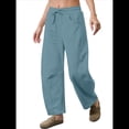 thumbnail image 1 of Pantalones Deportivos para Mujer con Cintura Elástica, Pierna y Cordón Ajustable, Estilo Palazzo Informal con Bolsillos. Azul M, 1 of 6