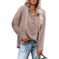 thumbnail image 2 of Craaazy Hoodies for Women Casual V-Neck Long Sleeve Shirts Stripe Color Drawstring Button Top Gifts, 2 of 6