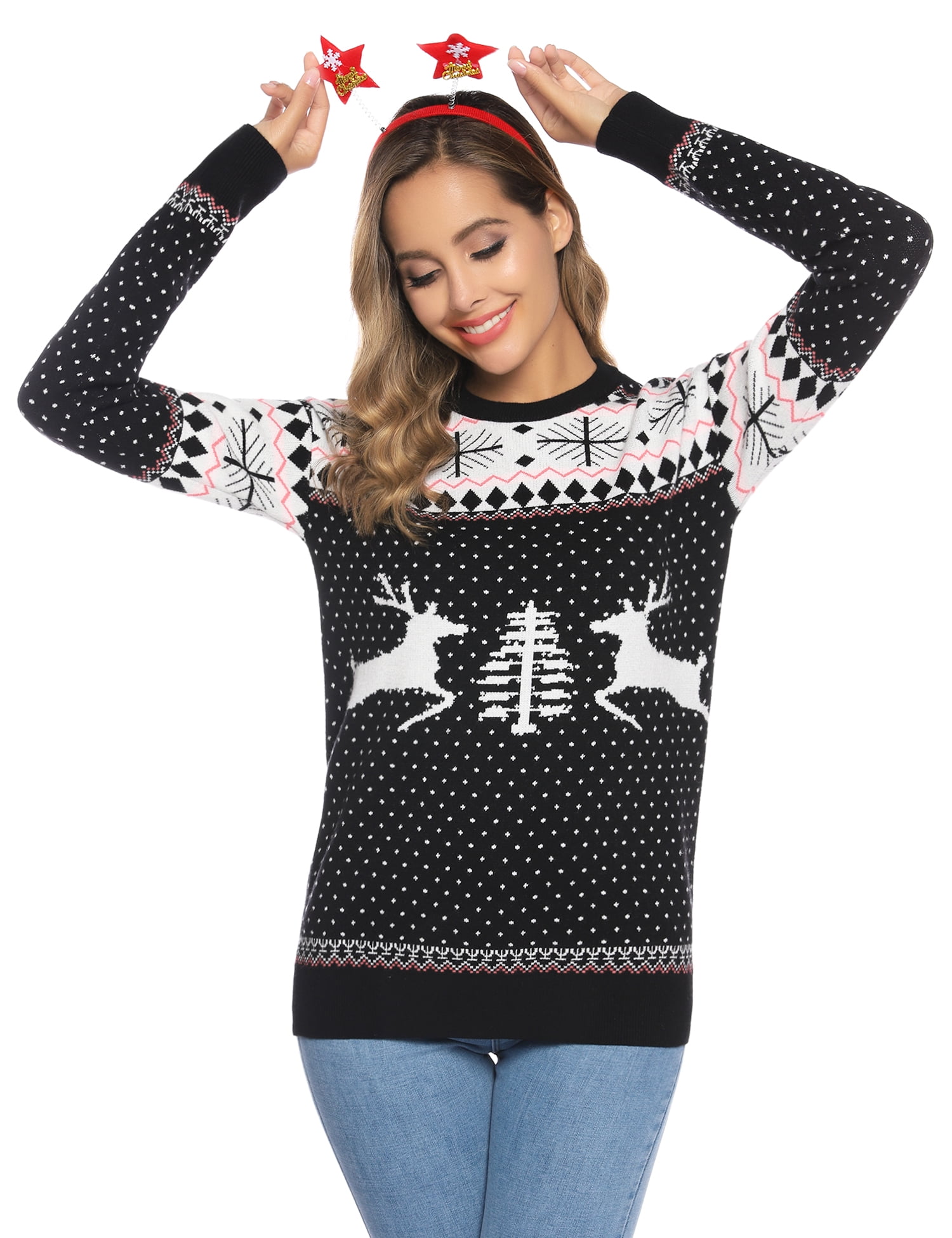 Men Ladies Women Knitted Reindeer Rudolph Xmas Christmas Jumper Sweater 20 22 
