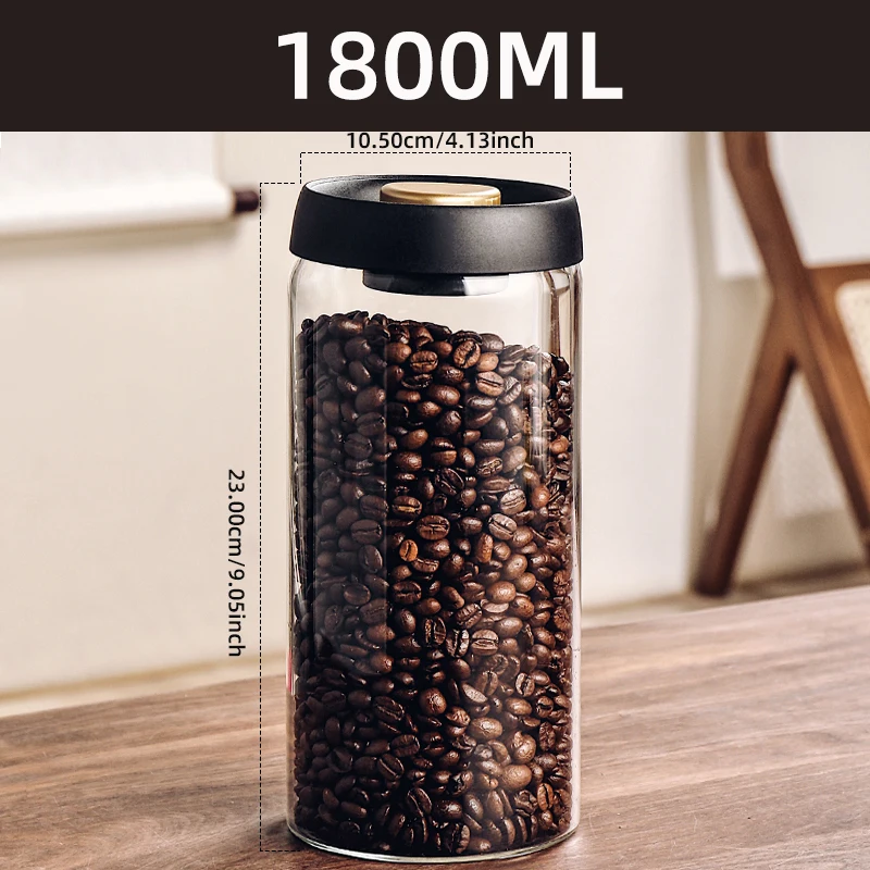 Vacuum Glass Jar with Airtight Lid ,1PC Food Saver Sealer Attachment Storage Container for Coffee Beans Oats Spice and Sugar (27oz/1200ml)