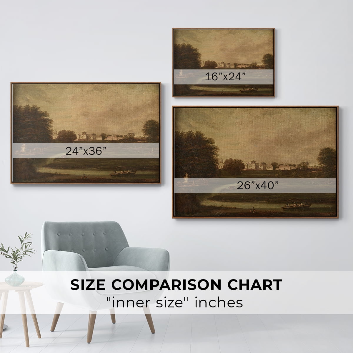 Vintage Landscape-CCCXX By Wexford Home Framed in Walnut Wood Gallery Wrapped Canvas 27 in. x 41 in.