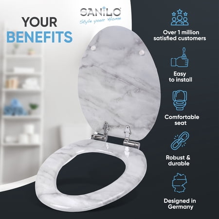 Sanilo Soft Close Toilet Seat ELONGATED, Quiet and Slow Close Lid and Seat, Strong Bumpers and Hinges, Marble