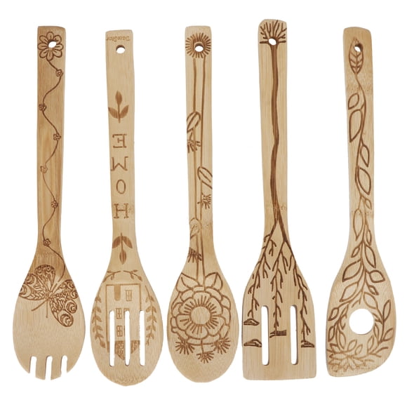5 pieces/set of spoon kitchen cooker set Wooden bamboo carving cooker kitchen gadgets Heat resistant non stick cooker - the best kitchen gift