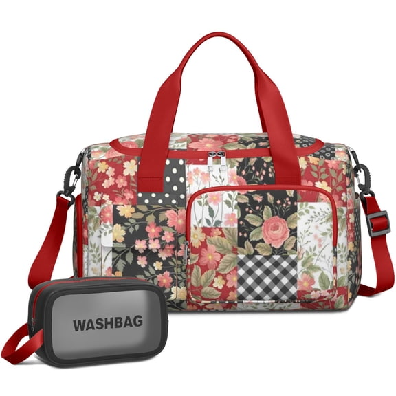 Women Men Gym Bag,Pioneer Flower Floral Print Pattern Small Duffle Bag Spend the Night Bags for Women with Shoes Compartment Washbag,Detachable Shoulder Strap,19.7x8.3x11 Inches