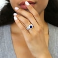 thumbnail image 6 of BERRICLE Sterling Silver Halo Wedding Engagement Rings Simulated Blue Sapphire Round Cut Cubic Zirconia CZ Statement Milgrain Cocktail Ring for Unisex, Rhodium Plated Size 9, 6 of 14
