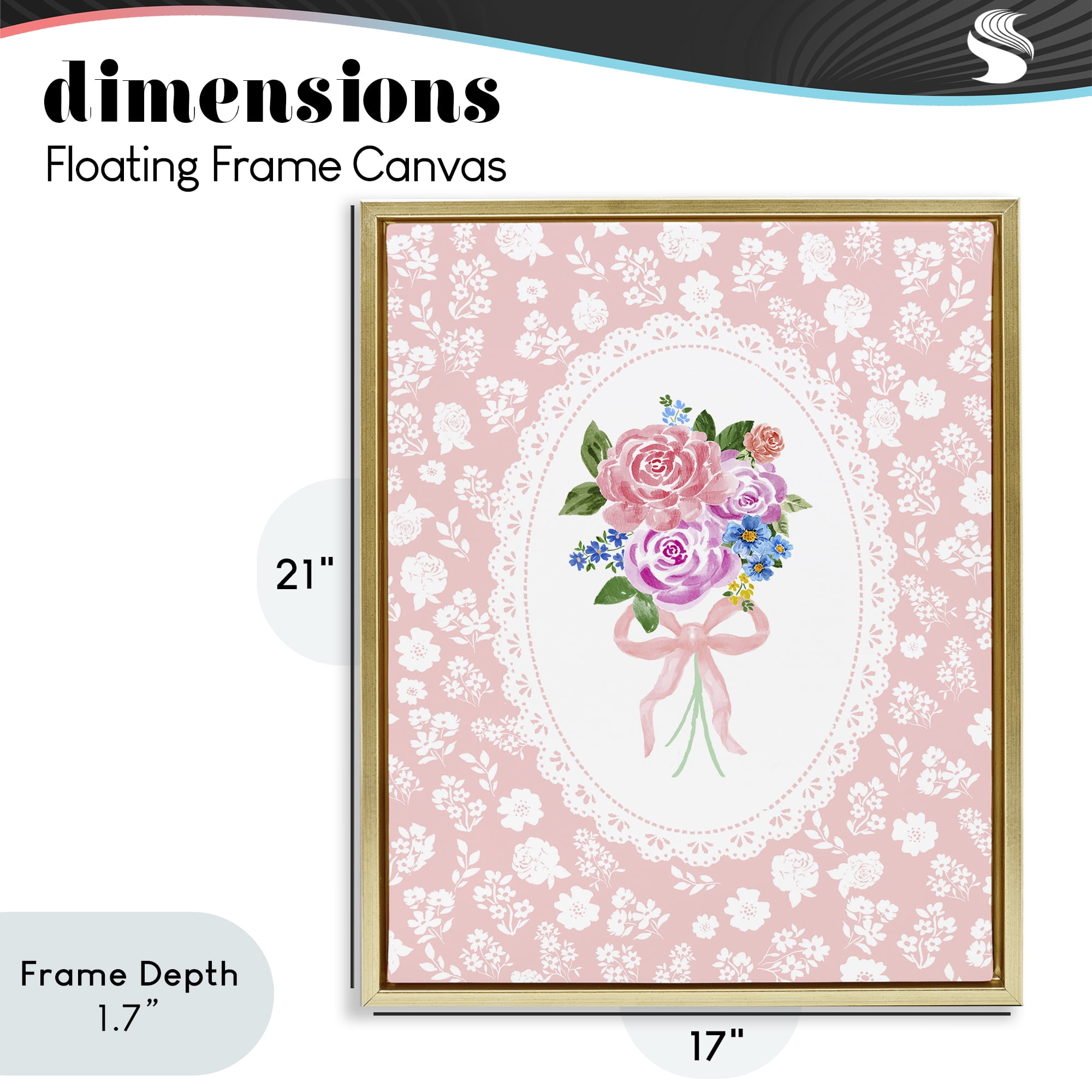 Stupell Industries Peach Feminine Bouquet Gold Framed Floater Canvas Wall Art, design by Corinne Haig